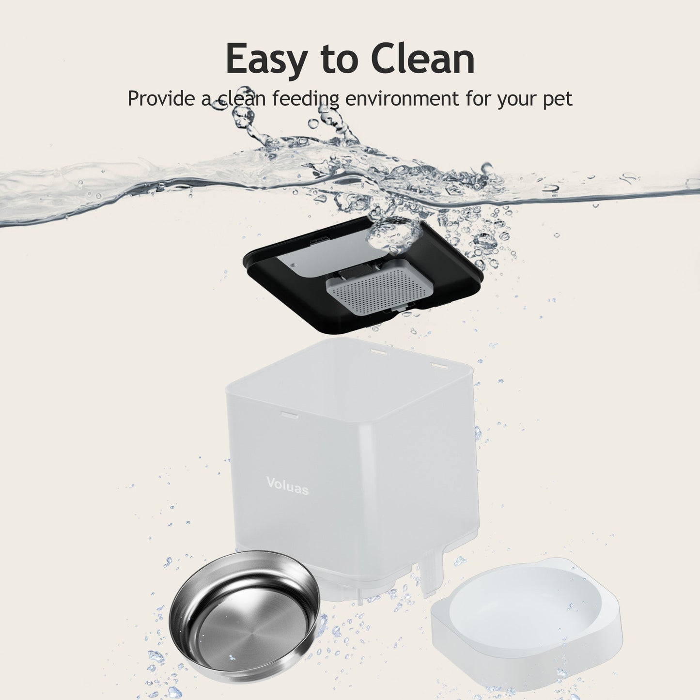 VOLUAS Automatic Cat Feeders, Pet Food Dispenser for Dry Food, Timed Cat Feeder with Desiccant Bag, Programmable Portion Size Control 4 Meals Per Day, 10s Voice Recorder
