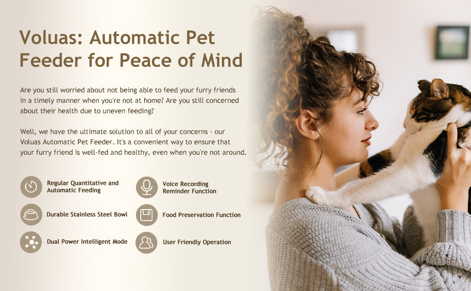 VOLUAS Automatic Cat Feeders, Pet Food Dispenser for Dry Food, Timed Cat Feeder with Desiccant Bag, Programmable Portion Size Control 4 Meals Per Day, 10s Voice Recorder