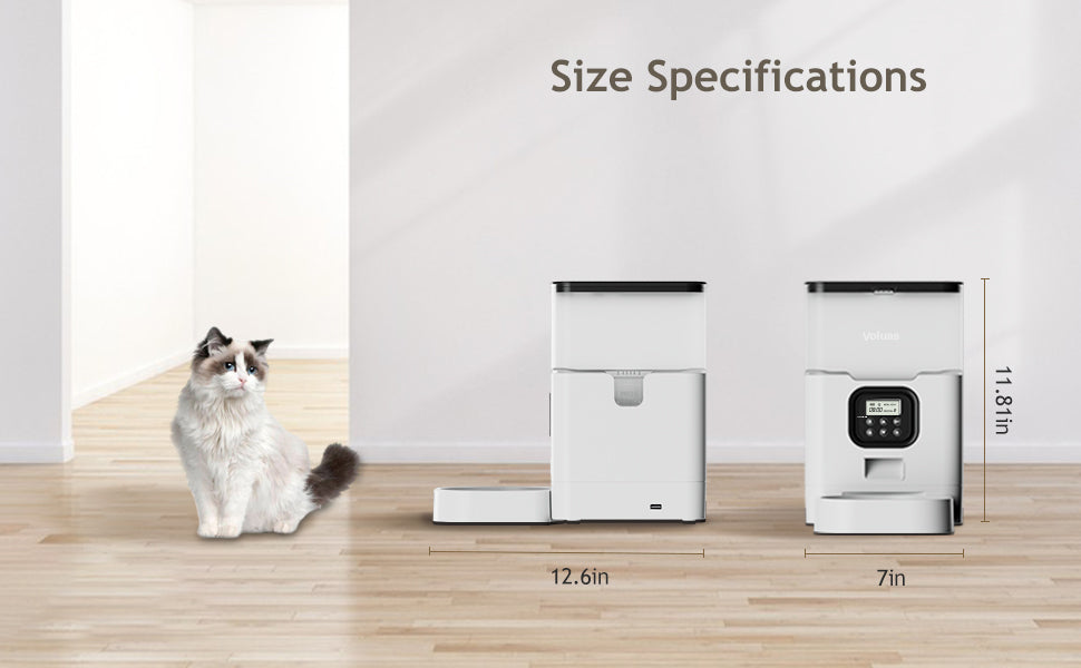 VOLUAS Automatic Cat Feeders, Pet Food Dispenser for Dry Food, Timed Cat Feeder with Desiccant Bag, Programmable Portion Size Control 4 Meals Per Day, 10s Voice Recorder