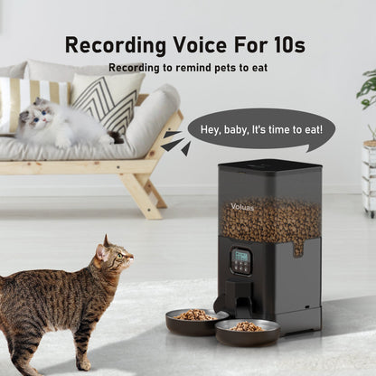 Voluas Automatic Cat eeders for Two Cats, Double Pet Feeder with 2 StainessSsteelBowls,6L Tined Cat Feeder with Memory Function,PetFood Dst