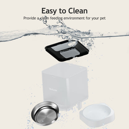 VOLUAS Automatic Cat Feeders, Pet Food Dispenser for Dry Food, Timed Cat Feeder with Desiccant Bag, Programmable Portion Size Control 4 Meals Per Day, 10s Voice Recorder