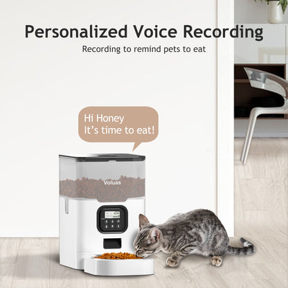 VOLUAS Automatic Cat Feeders, Pet Food Dispenser for Dry Food, Timed Cat Feeder with Desiccant Bag, Programmable Portion Size Control 4 Meals Per Day, 10s Voice Recorder