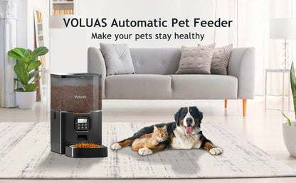VOLUAS Cat Dry Food Dispenser with Timer, Automatic Cat Feeders with Desiccant Bag, Programmable Portion Size Control 4 Meals Per Day, 10s Voice Recorder